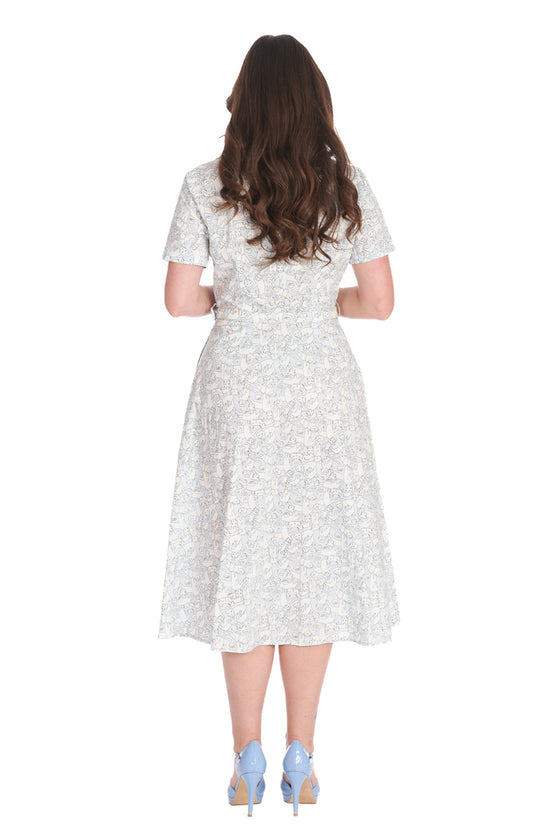 Banned Retro Mieow Shirt Swing Dress with Belt in Light Blue Cat Print