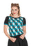 Banned Retro Darts and Checks Top Jumper in Teal Knitted Retro Print Argyle
