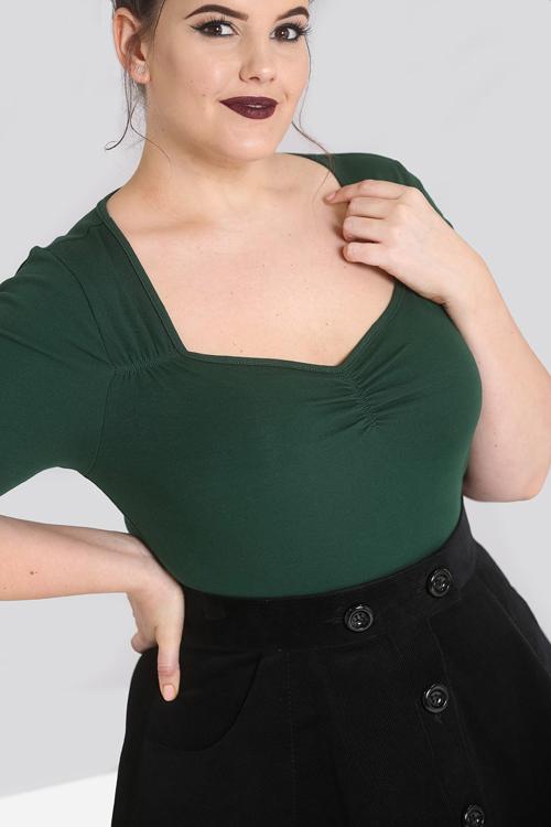 Hell Bunny Philippa Top in Dark Green