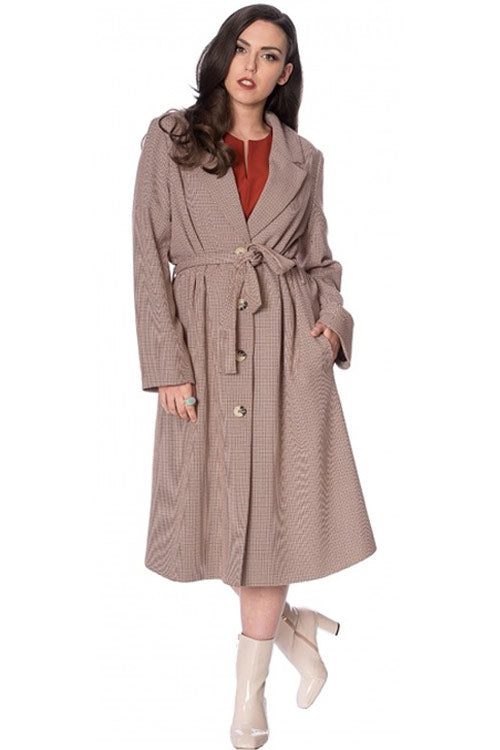 Banned Retro Queen Betty Classic Trench Coat in Neutral Tone Check
