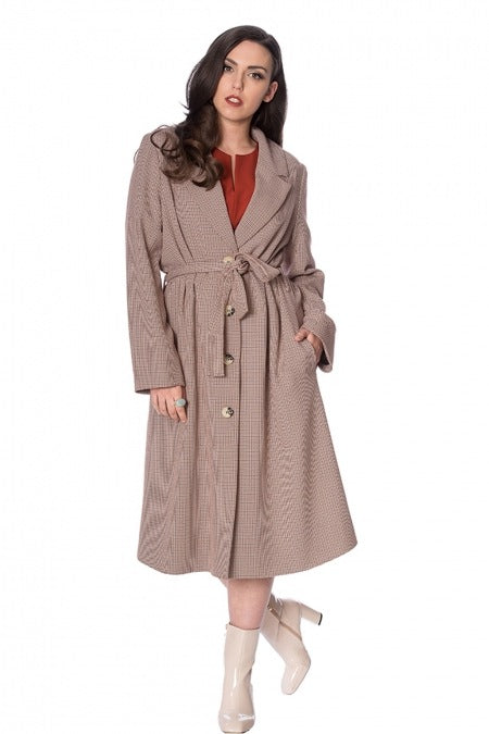 Banned Retro Queen Betty Classic Trench Coat in Neutral Tone Check