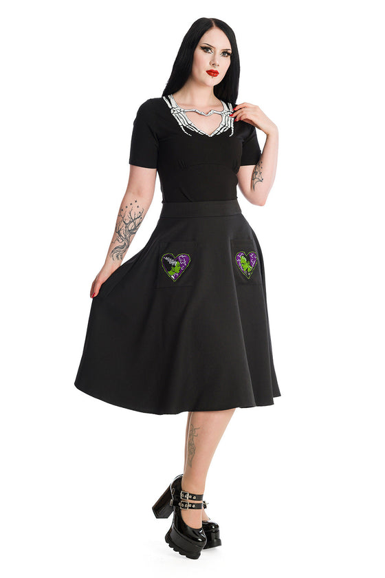 Banned Alternative Skeleton Heart Hands Top in Black