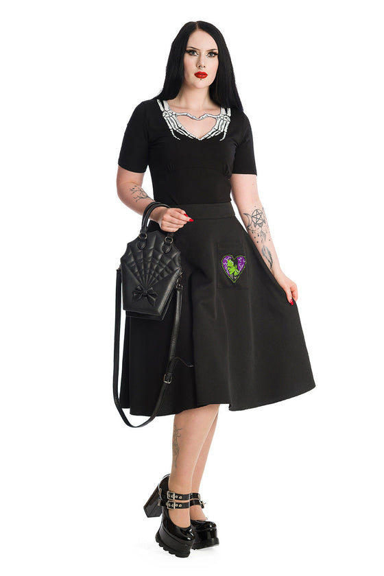 Banned Alternative Skeleton Heart Hands Top in Black