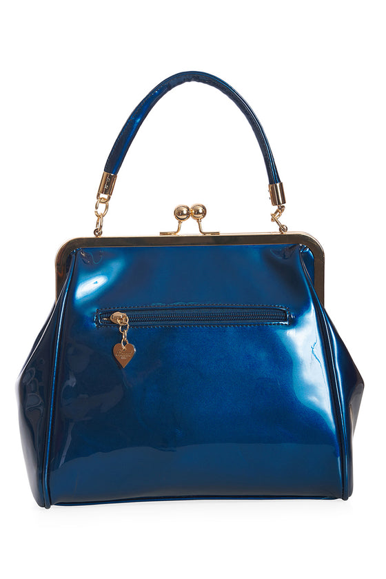 Banned American Vintage Patent Deep Teal Blue Handbag Purse - Second Quality - Damaged