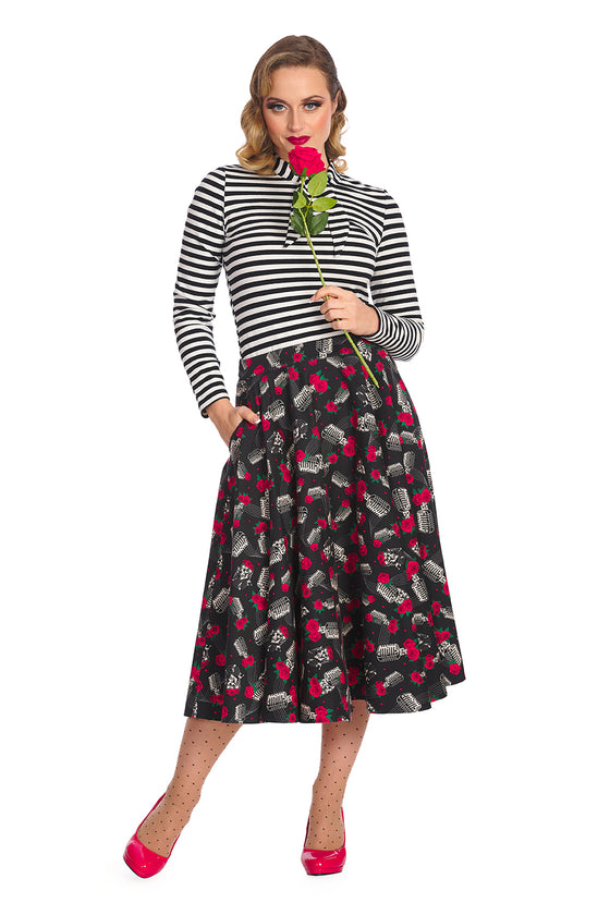 Banned Retro Spooks and Stripes Top with Neck Tie Detail
