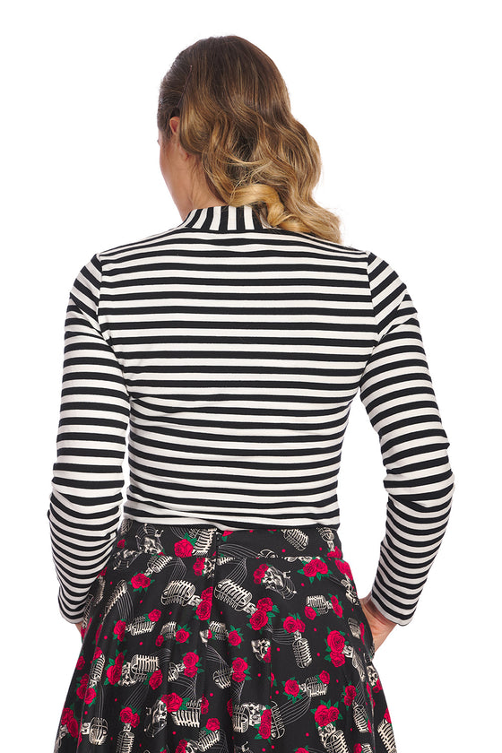 Banned Retro Spooks and Stripes Top with Neck Tie Detail