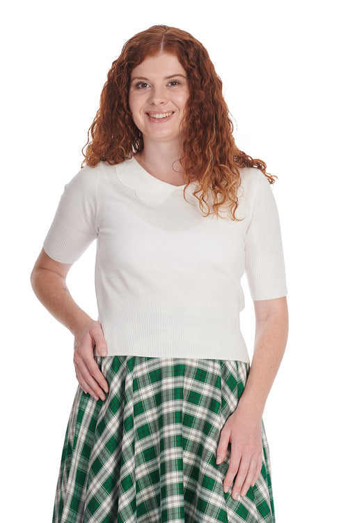 Banned Retro Sweet Sunny Collared Top Jumper in Off White Knitted