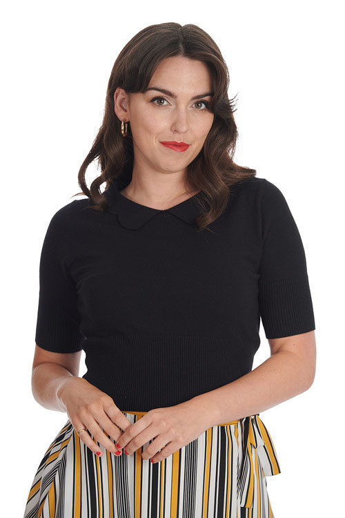 Banned Retro Sweet Sunny Collared Top Jumper in Black Knitted