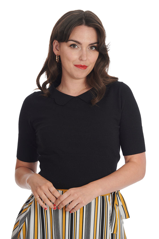 Banned Retro Sweet Sunny Collared Top Jumper in Black Knitted