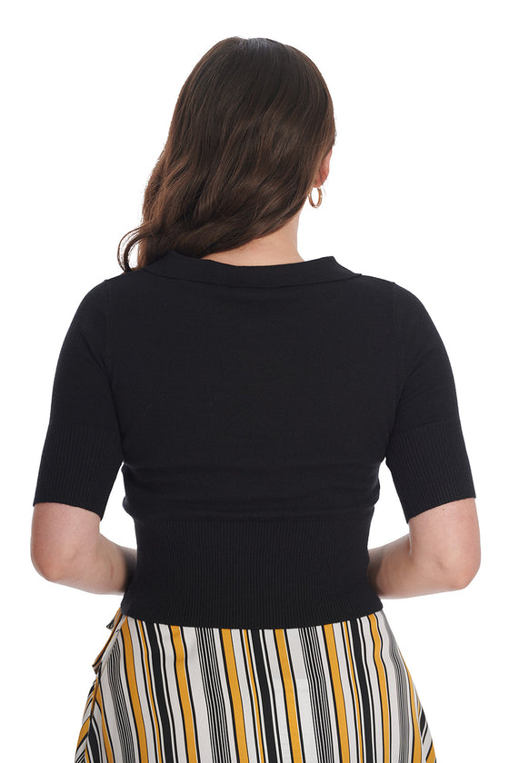 Banned Retro Sweet Sunny Collared Top Jumper in Black Knitted