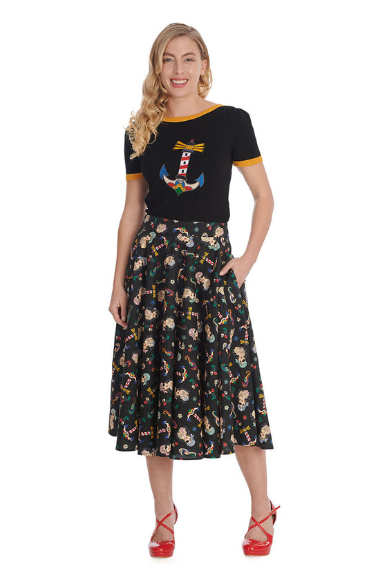 Banned Anchor Pinup Swing Skirt Pirate Print