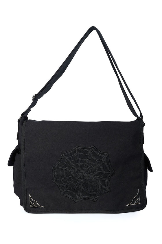 Banned Necro Messenger Laptop Bag Spider and Web Motif