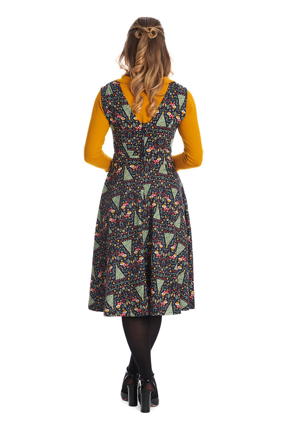Banned Retro Scandi Hertiage Swing Dress Christmas Foxes Trees Cottage