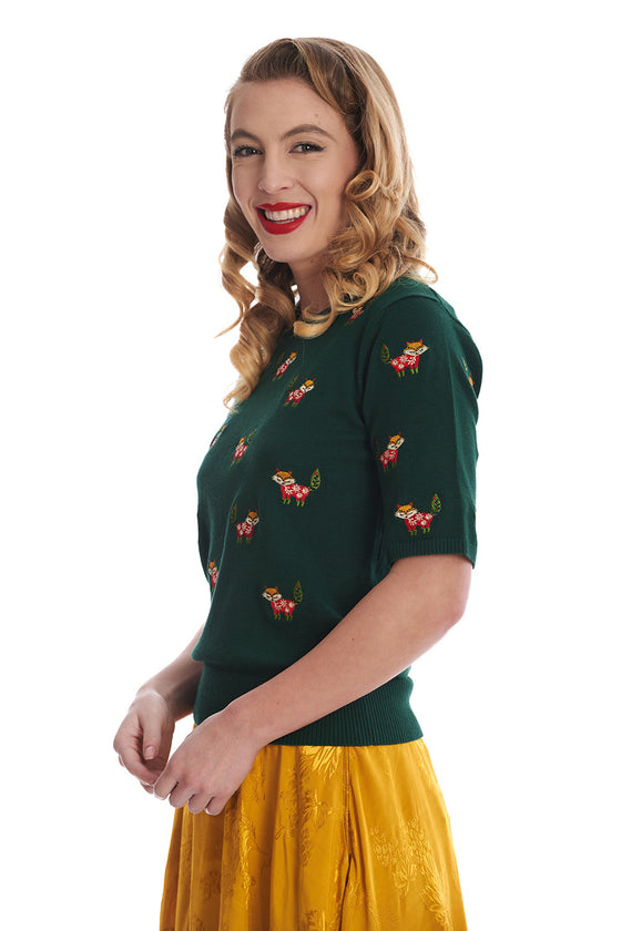 Banned Scandi Fox Top in Green Knitted Christmas