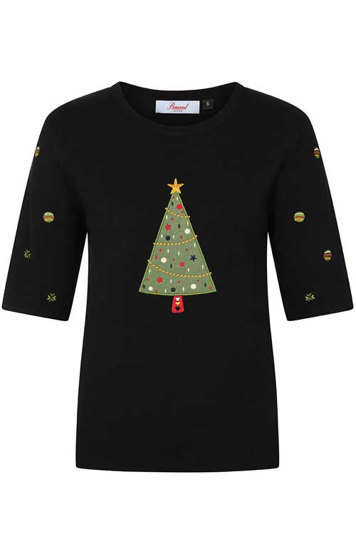Banned Scandi Tree Top in Black Knitted Christmas
