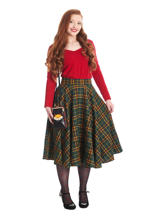 Banned Highland Swing Skirt Green Mustard and Red Tartan