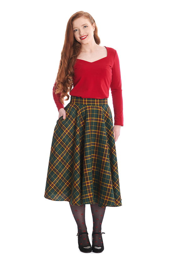 Banned Highland Swing Skirt Green Mustard and Red Tartan