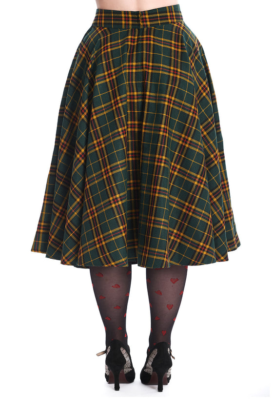 Banned Highland Swing Skirt Green Mustard and Red Tartan