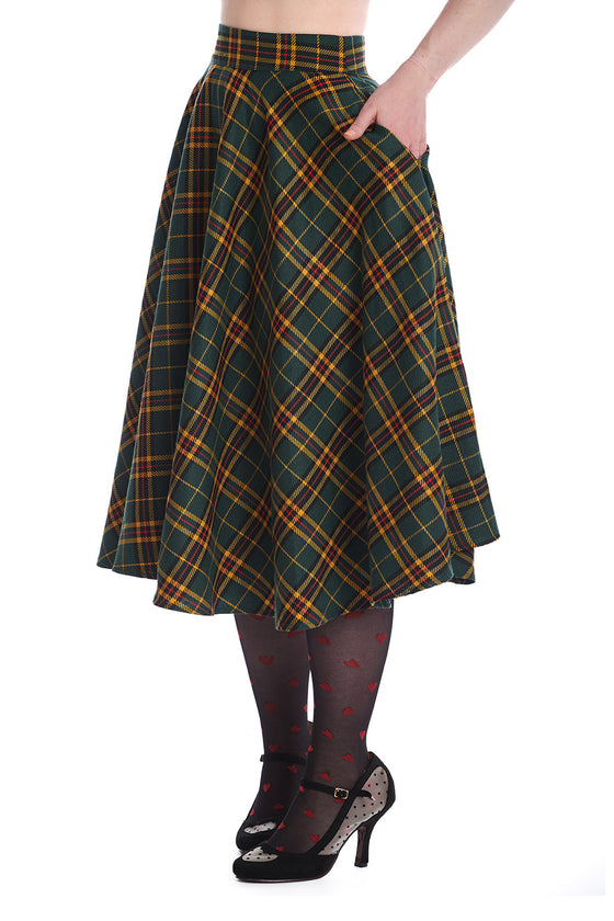 Banned Highland Swing Skirt Green Mustard and Red Tartan