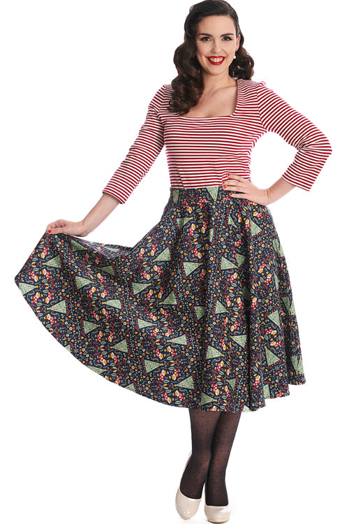 Banned Retro Scandi Heritage Swing Skirt Christmas Trees and Foxes