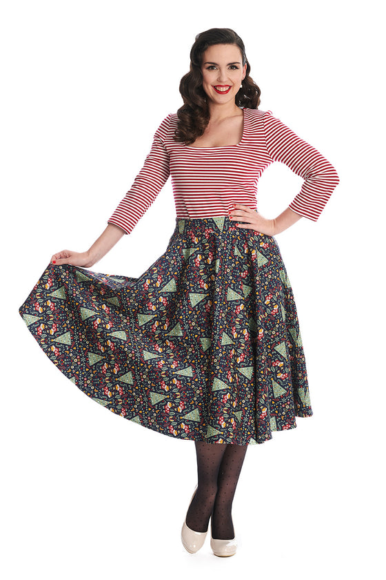 Banned Retro Scandi Heritage Swing Skirt Christmas Trees and Foxes