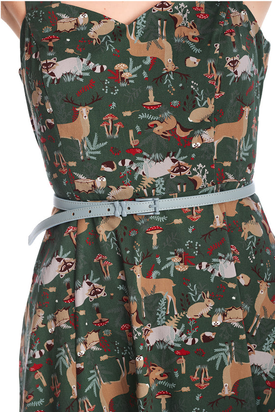 Banned Retro Woodland Creatures Swing Dress Deer Raccoons Mushrooms