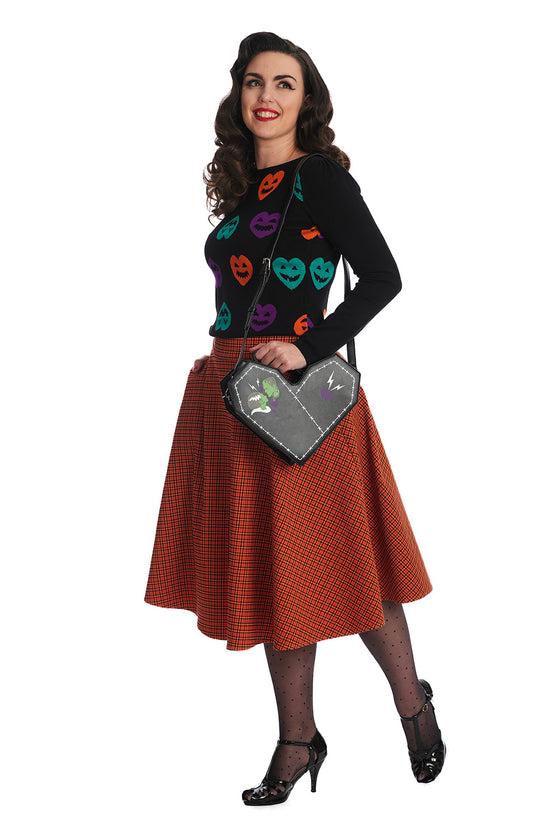 Banned Retro Halloween Hearts Top Jumper in Black Knitted Jack-o-Lantern