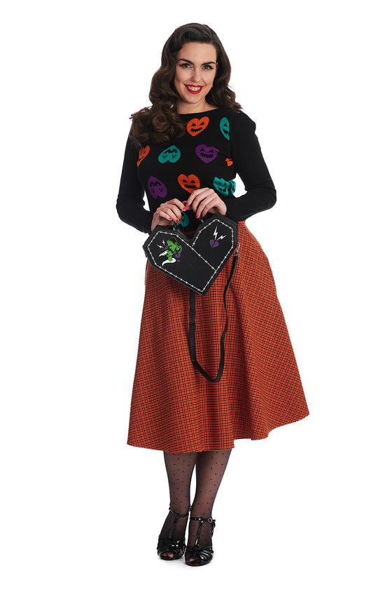 Banned Retro Halloween Hearts Top Jumper in Black Knitted Jack-o-Lantern