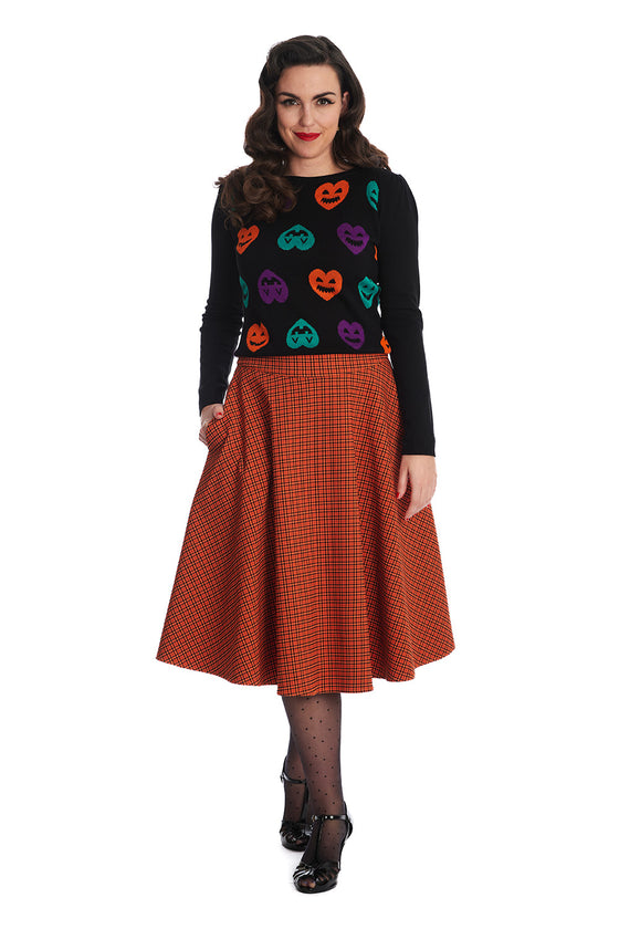 Banned Halloween Hearts Top in Black Knitted Jack-o-Lantern