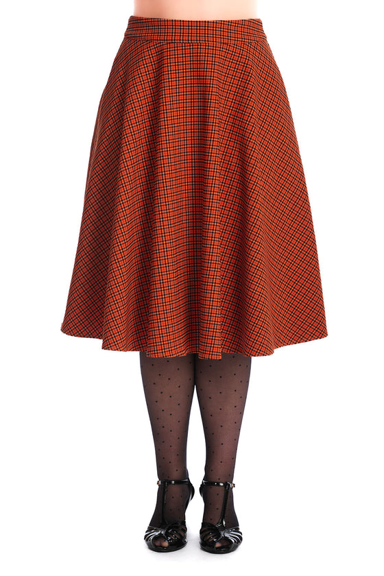 Banned Retro October Spooks Swing Skirt Orange Tartan Plaid