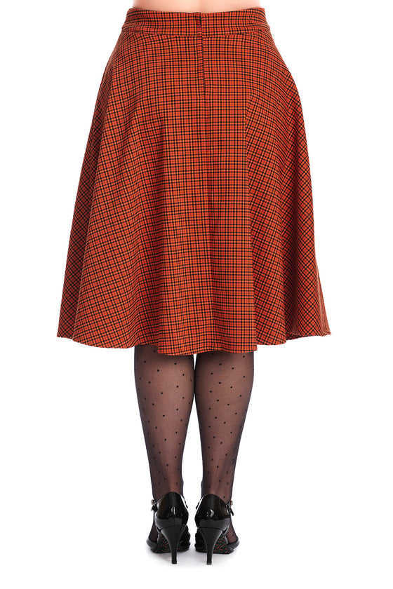 Banned Retro October Spooks Swing Skirt Orange Tartan Plaid