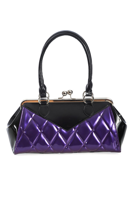 Banned Retro Lily Mae Handbag Purse with Black and Purple Retro Styling