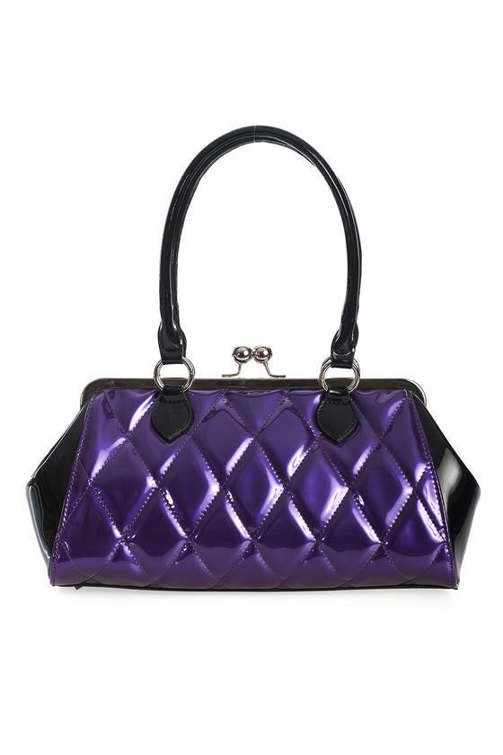 Banned Retro Lily Mae Handbag Purse with Black and Purple Retro Styling
