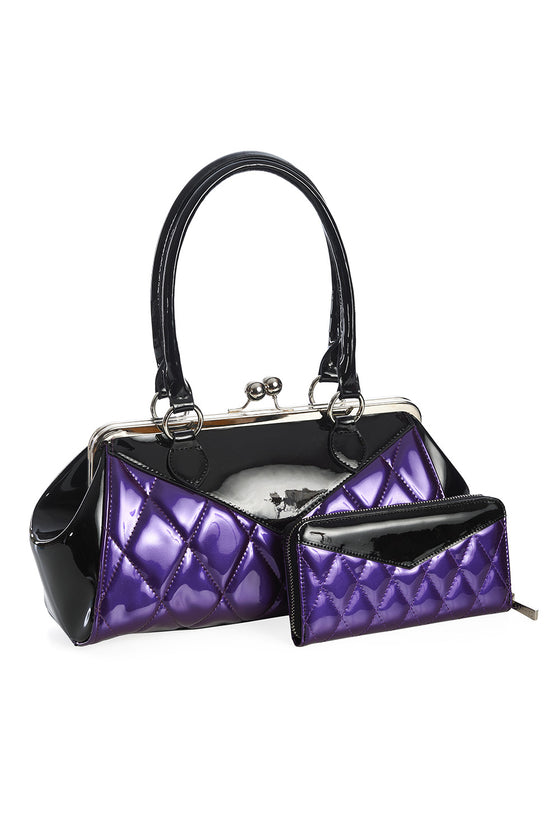 Banned Retro Lily Mae Handbag Purse with Black and Purple Retro Styling