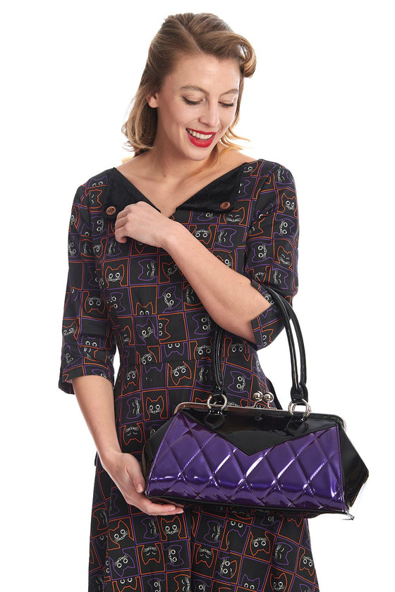 Banned Retro Lily Mae Handbag Purse with Black and Purple Retro Styling