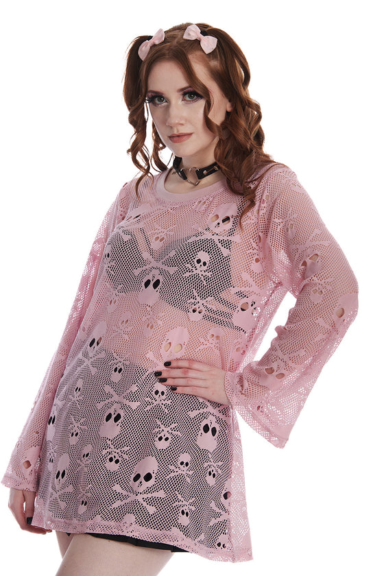 Banned Alternative BFF Mesh Long Oversized Top Goth in Pink