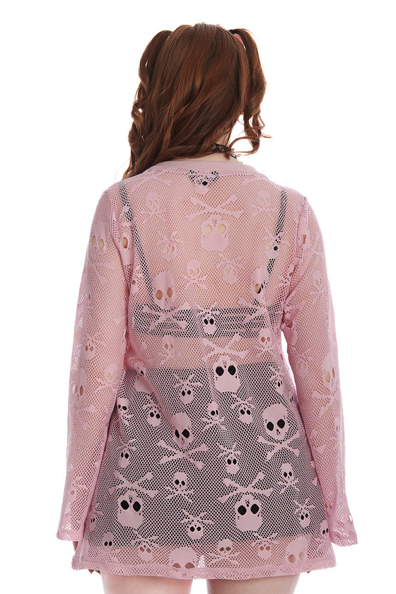 Banned Alternative BFF Mesh Long Oversized Top Goth in Pink