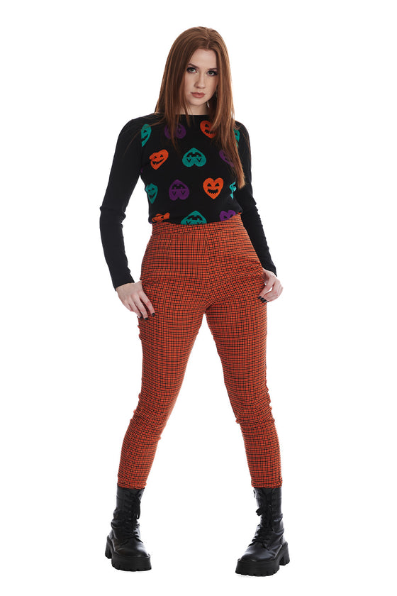 Banned Retro Halloween Hearts Top Jumper in Black Knitted Jack-o-Lantern