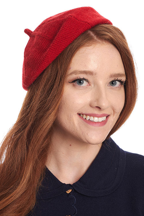 Banned Retro Lorelei Knitted Beret in Red