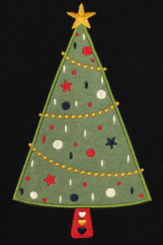 Banned Retro Scandi Tree Top Jumper in Black Knitted Christmas