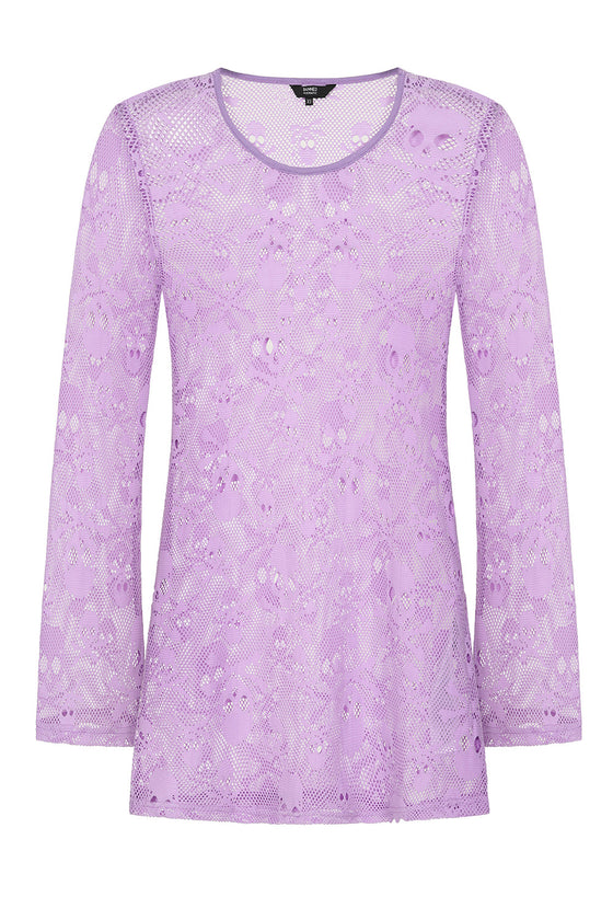 Banned Alternative BFF Mesh Long Oversized Top Goth in Lilac