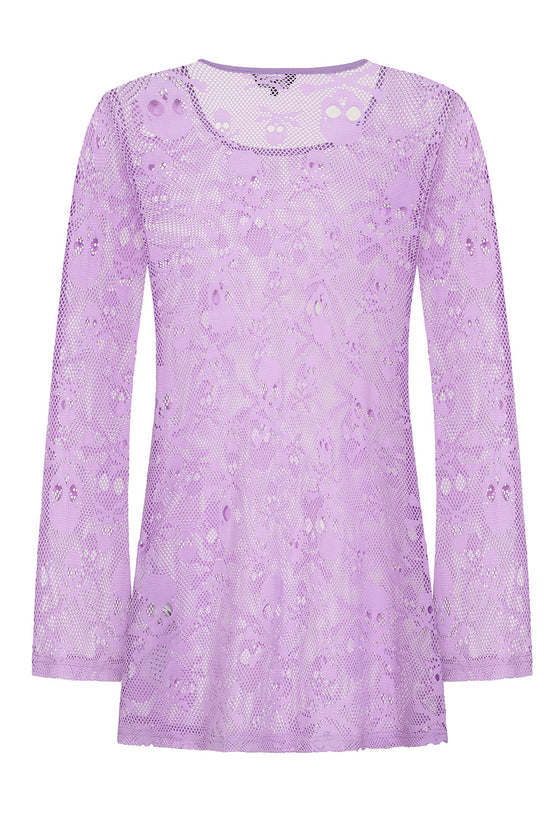 Banned Alternative BFF Mesh Long Oversized Top Goth in Lilac