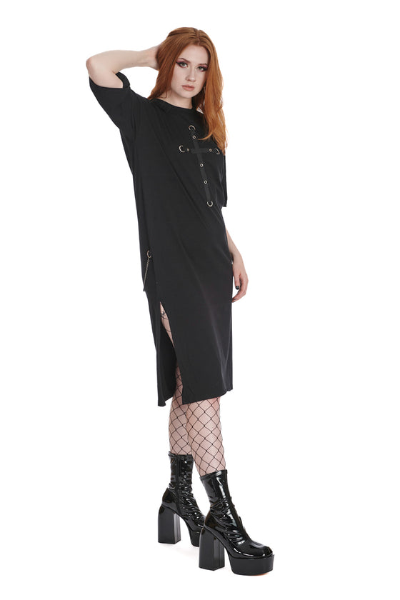 Banned Alternative Spectral Noire Jersey Dress with Cross Applique Gothic