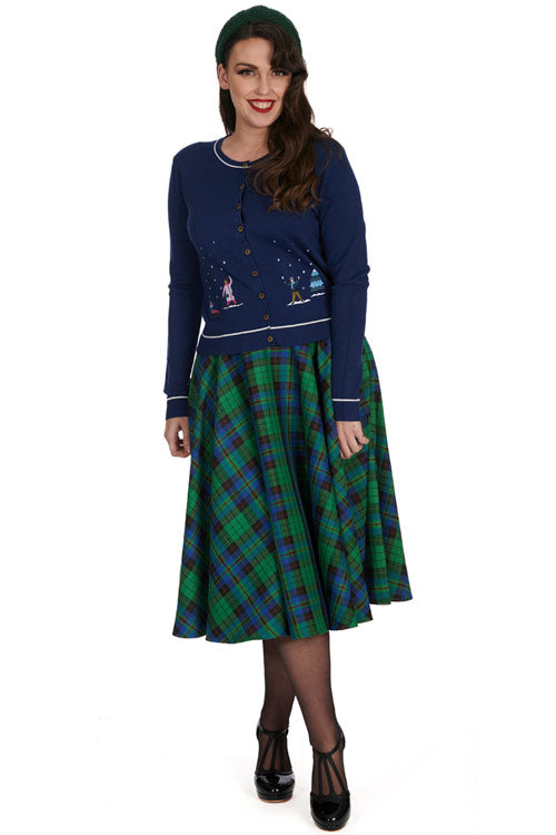 Banned Winter Check Swing Skirt in Green and Blue Check Tartan