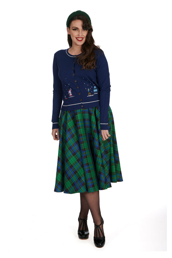 Banned Winter Check Swing Skirt in Green and Blue Check Tartan