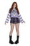 Banned Alternative Kamiko Bat Jumper in White and Purple Knitted Stripe Sleeves