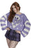 Banned Alternative Kamiko Bat Jumper in White and Purple Knitted Stripe Sleeves