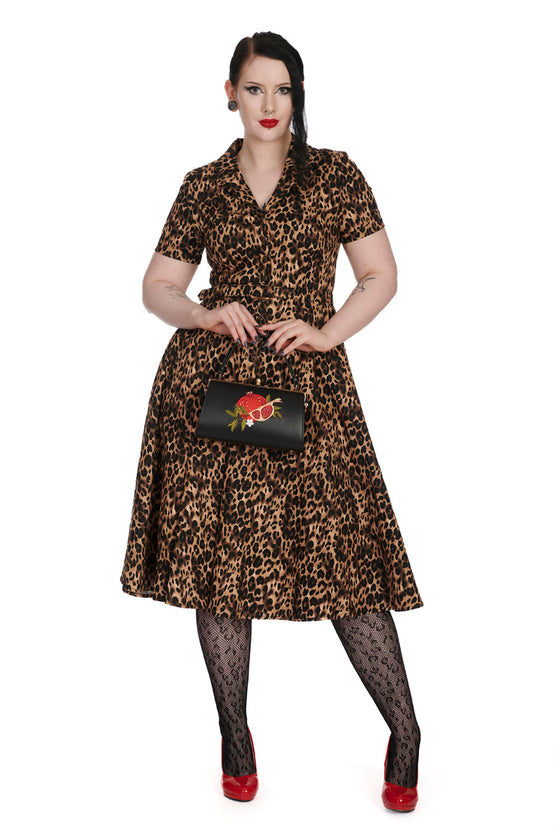 Banned Retro Cheetah Girl Shirt Swing Dress with Matching Belt in Leopard Print