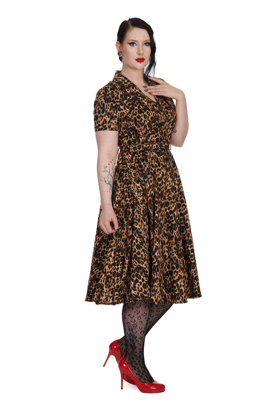Banned Retro Cheetah Girl Shirt Swing Dress with Matching Belt in Leopard Print