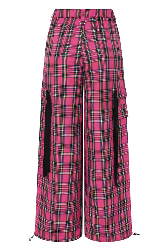 Banned Alternative Time Bomb Wide Leg Trousers in Pink Tartan